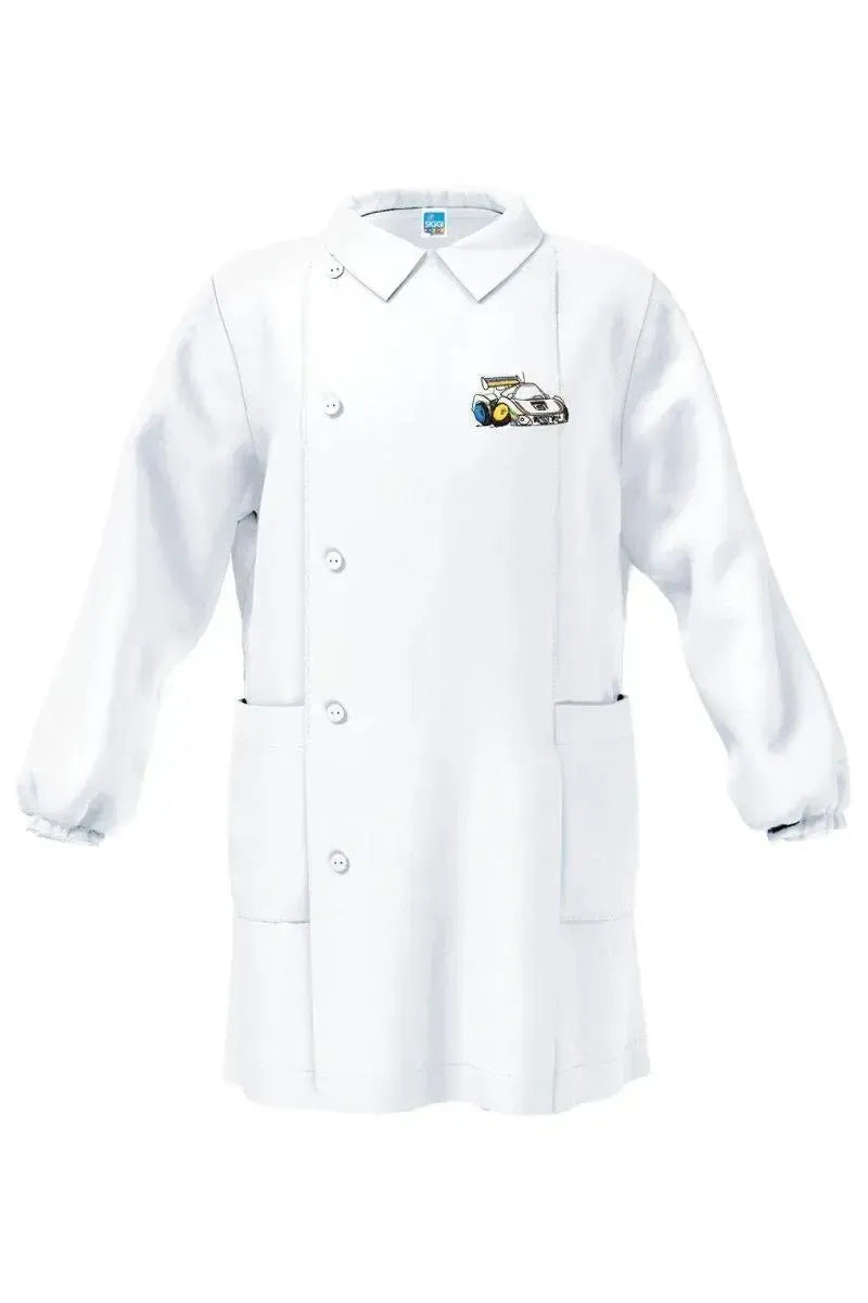 Grembiule bianco asilo bambino con abbottonatura laterale Siggi ricamo Rally 4181