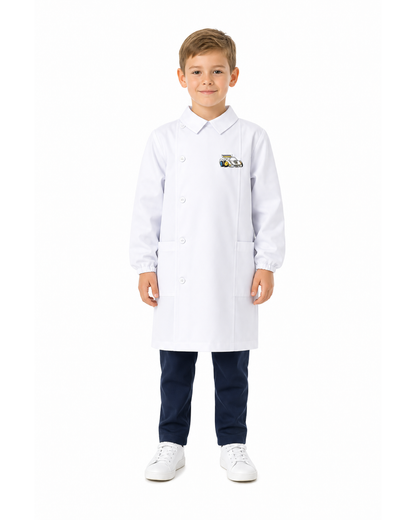 Grembiule bianco asilo bambino con abbottonatura laterale Siggi ricamo Rally 4181