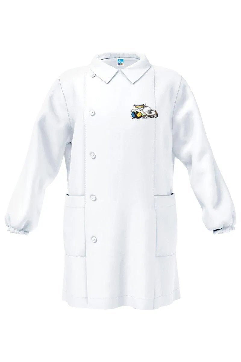 Grembiule bianco asilo bambino con abbottonatura laterale Siggi ricamo Rally 4181