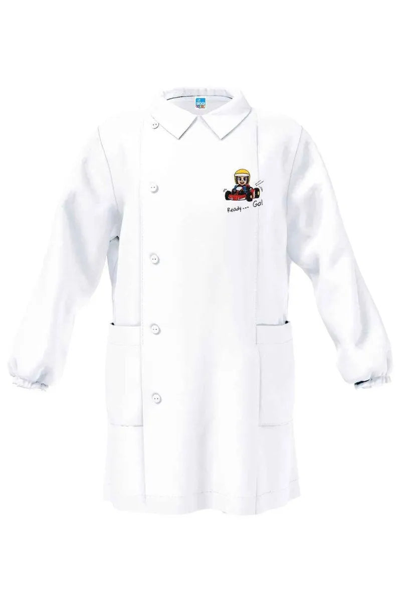 Grembiule bianco asilo bambino con abbottonatura laterale Siggi ricamo Ready Go 4354
