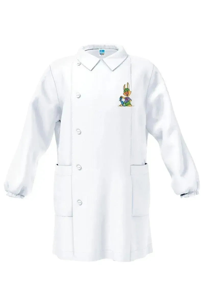 Grembiule bianco asilo bambino con abbottonatura laterale Siggi ricamo Skate 4186