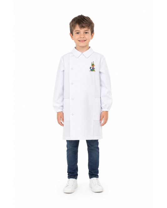 Grembiule bianco asilo bambino con abbottonatura laterale Siggi ricamo Skate 4186