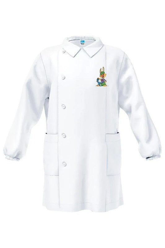 Grembiule bianco asilo bambino con abbottonatura laterale Siggi ricamo Skate 4186