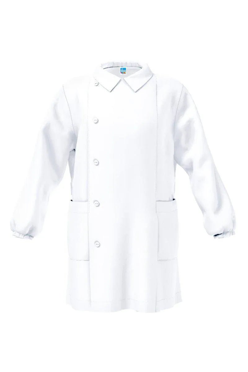 Grembiule bianco asilo bambino con abbottonatura laterale Siggi senza ricamo 1961