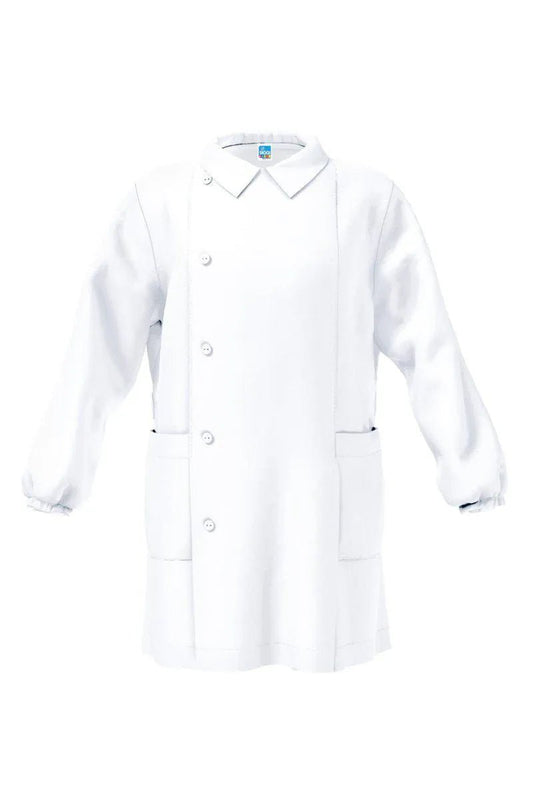 Grembiule bianco asilo bambino con abbottonatura laterale Siggi senza ricamo 1961