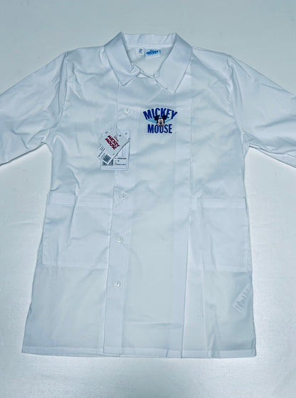 Grembiule bianco asilo bambino con abbottonatura laterale ricamo Disney Mickey Mouse G304A25