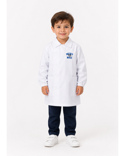 Grembiule bianco asilo bambino con abbottonatura laterale ricamo Disney Mickey Mouse G304A25