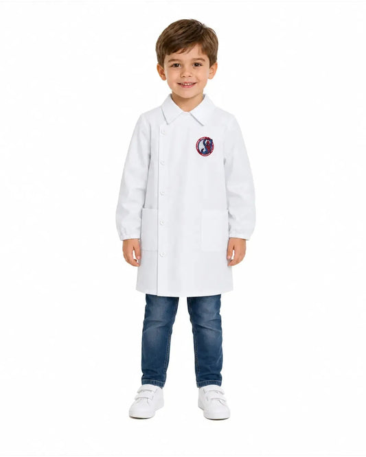 Grembiule bianco asilo bambino con abbottonatura laterale ricamo Marvel Spiderman G303