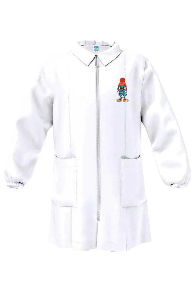 Grembiule bianco asilo bambino con zip Siggi ricamo Pulcino Freddoloso 4355