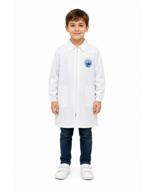 Grembiule bianco asilo bambino con zip centrale Stitch Disney G407ZIPA26