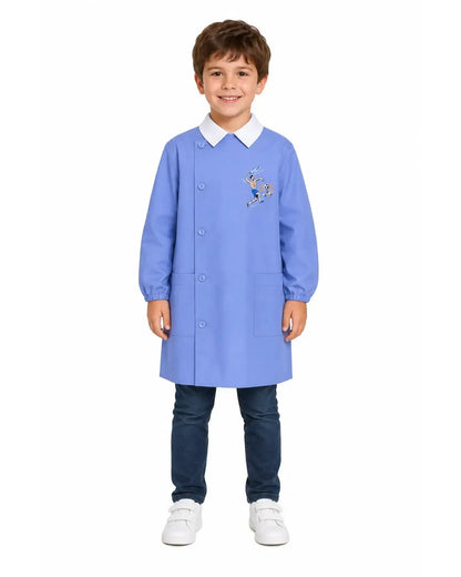 Grembiule celeste scuola elementare bambino Siggi Made in Italy ricamo Goal 3788
