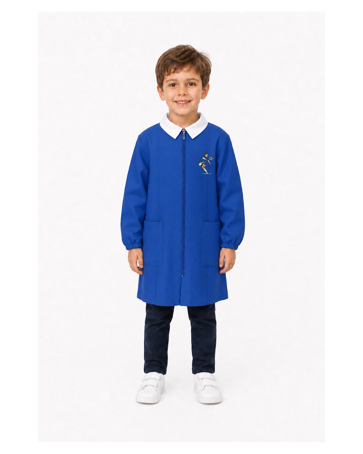 Grembiule con zip scuola elementare blu bambino Siggi Made in Italy ricamo Calcio 4167