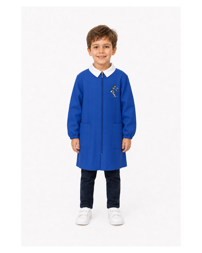 Grembiule con zip scuola elementare blu bambino Siggi Made in Italy ricamo Calcio 4167