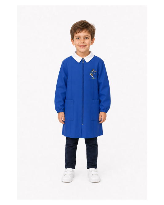 Grembiule con zip scuola elementare blu bambino Siggi Made in Italy ricamo Calcio 4167