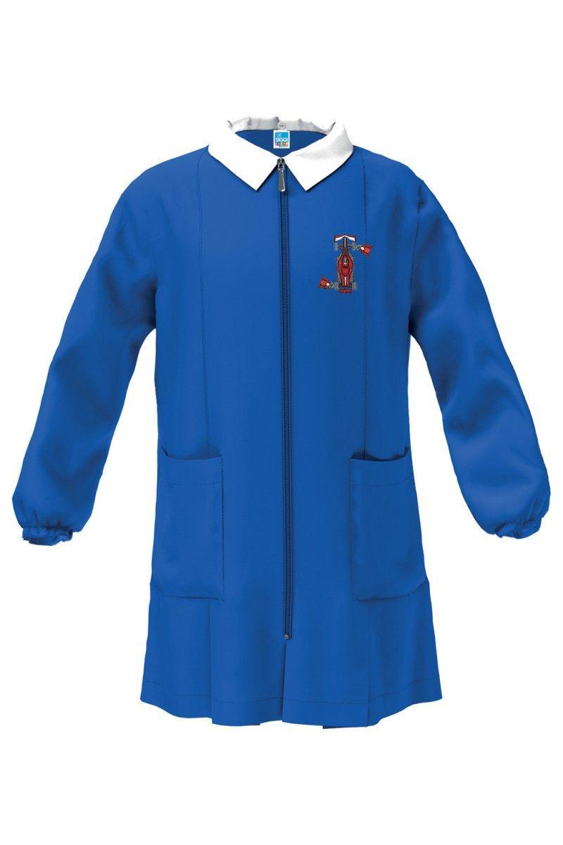 Grembiule con zip scuola elementare blu bambino Siggi Made in Italy ricamo Pit Stop 4247