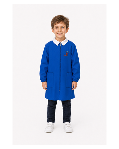 Grembiule con zip scuola elementare blu bambino Siggi Made in Italy ricamo Pit Stop 4247