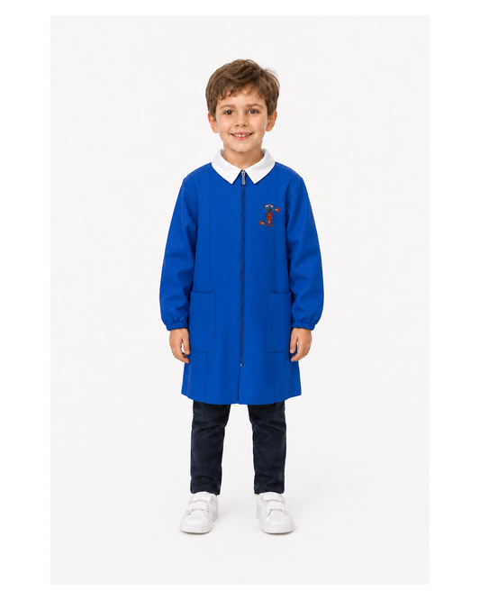 Grembiule con zip scuola elementare blu bambino Siggi Made in Italy ricamo Pit Stop 4247