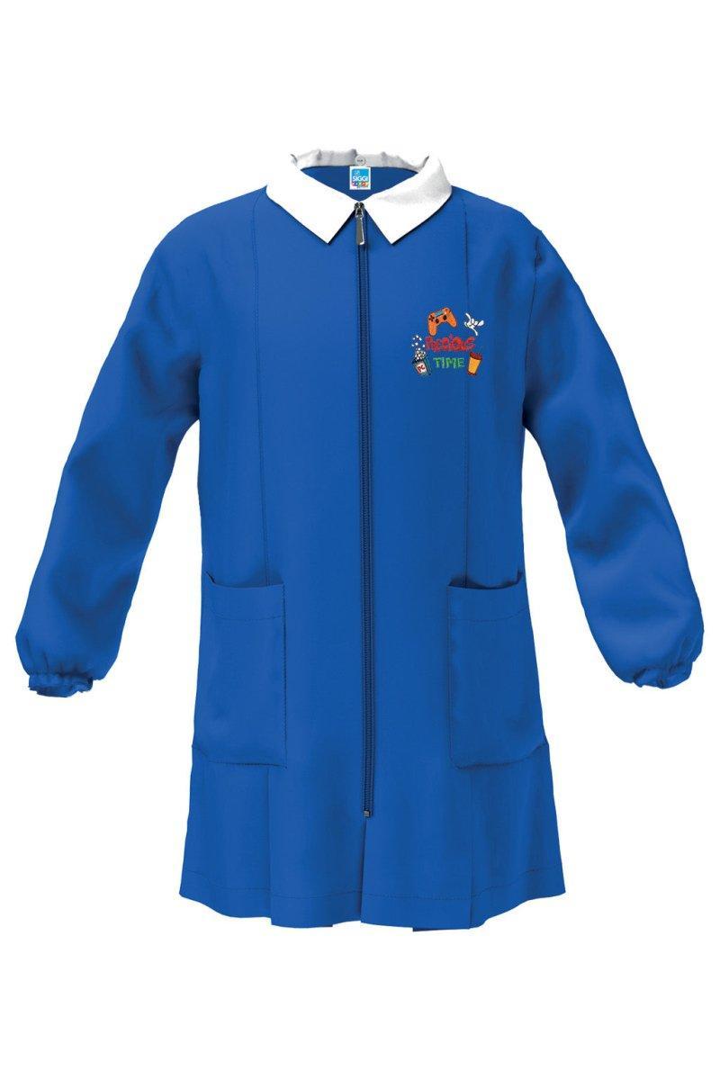 Grembiule con zip scuola elementare blu bambino Siggi Made in Italy ricamo Precious Time 4244