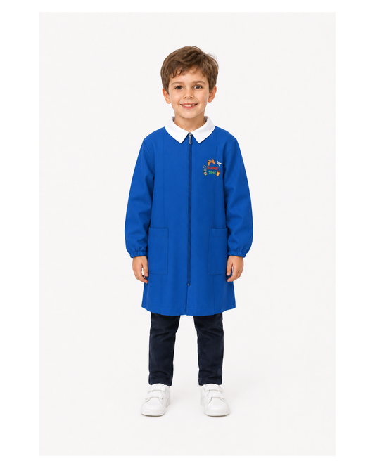 Grembiule con zip scuola elementare blu bambino Siggi Made in Italy ricamo Precious Time 4244