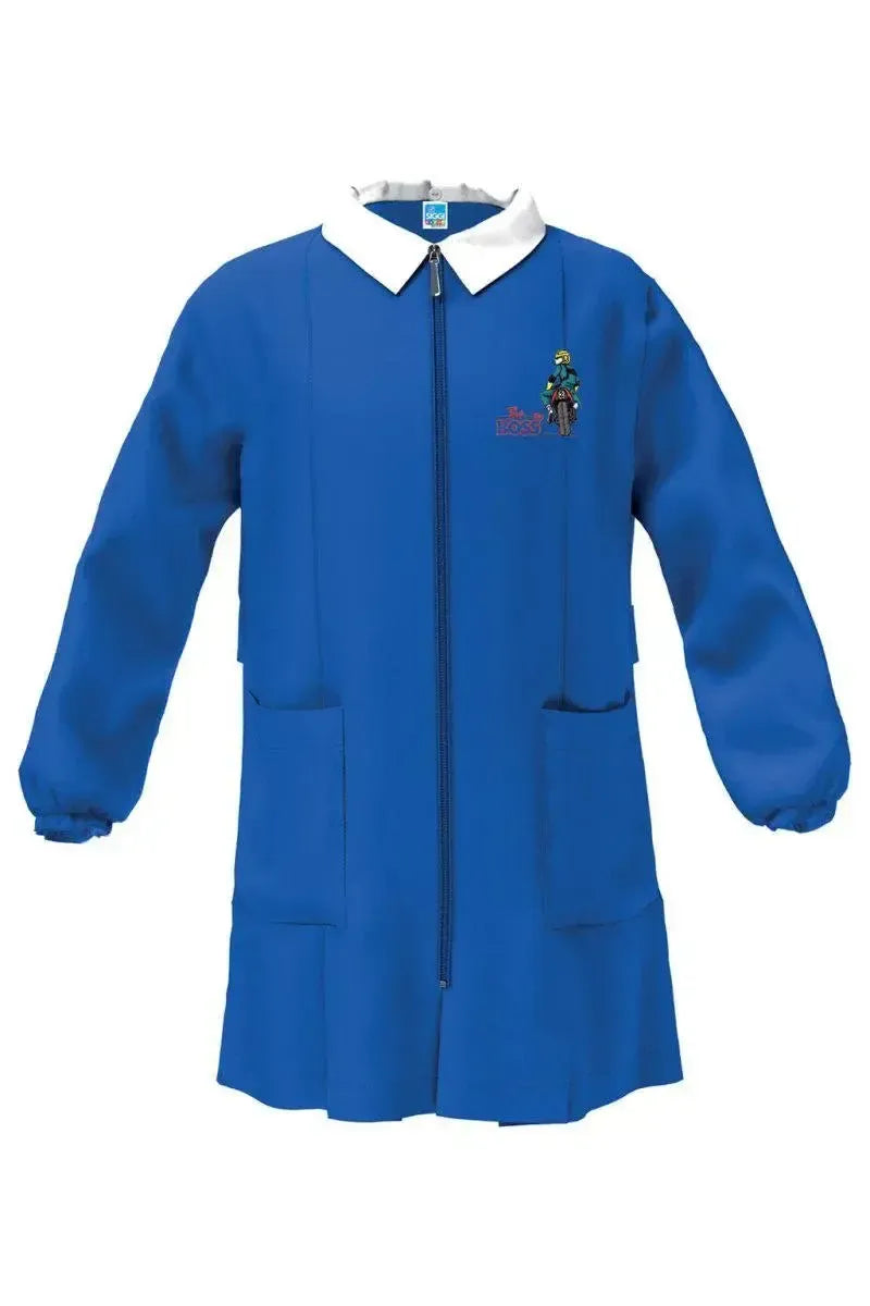 Grembiule con zip scuola elementare blu bambino Siggi Made in Italy ricamo The Big Boss 4099
