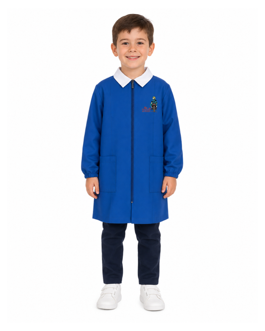 Grembiule con zip scuola elementare blu bambino Siggi Made in Italy ricamo The Big Boss 4099