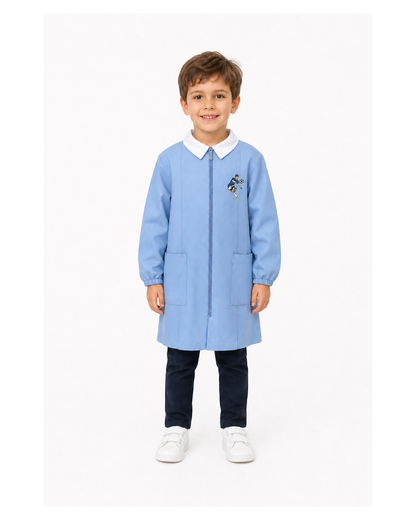 Grembiule con zip scuola elementare celeste bambino Siggi Made in Italy ricamo Calcio 4167
