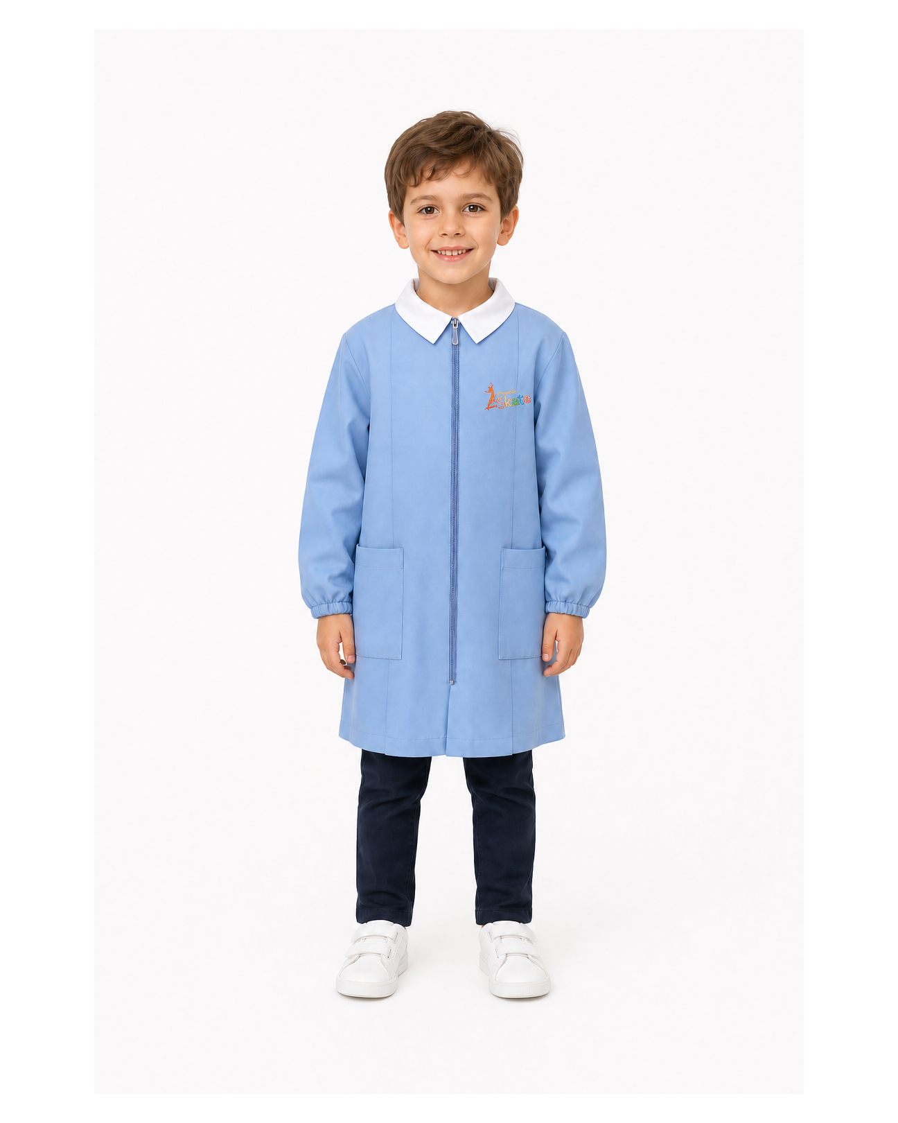 Grembiule con zip scuola elementare celeste bambino Siggi Made in Italy ricamo Extreme Skate 4100