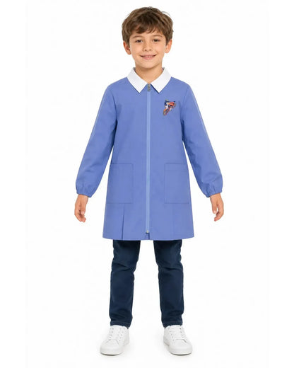 Grembiule con zip scuola elementare celeste bambino Siggi Made in Italy ricamo Motocross 3938