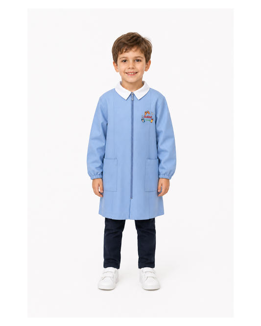 Grembiule con zip scuola elementare celeste bambino Siggi Made in Italy ricamo Precious Time 4244