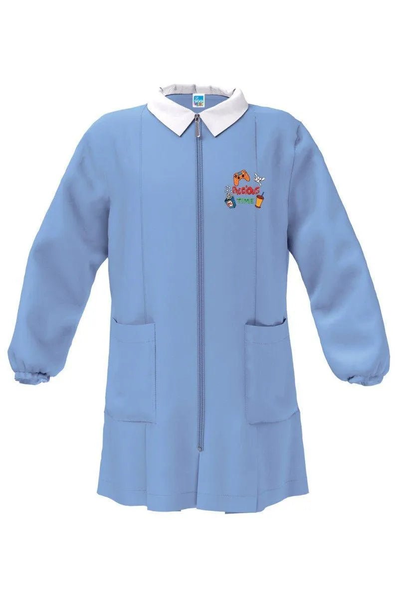 Grembiule con zip scuola elementare celeste bambino Siggi Made in Italy ricamo Precious Time 4244