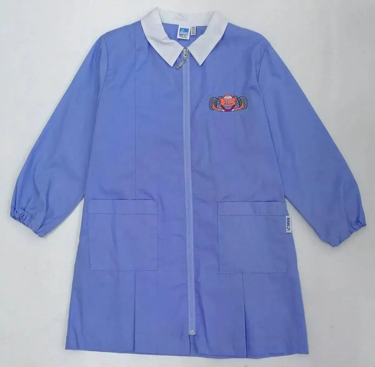 Grembiule con zip scuola elementare celeste bambino Siggi Made in Italy ricamo Race 3800