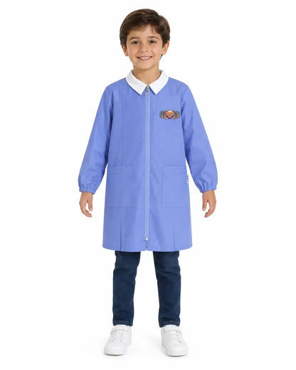 Grembiule con zip scuola elementare celeste bambino Siggi Made in Italy ricamo Race 3800