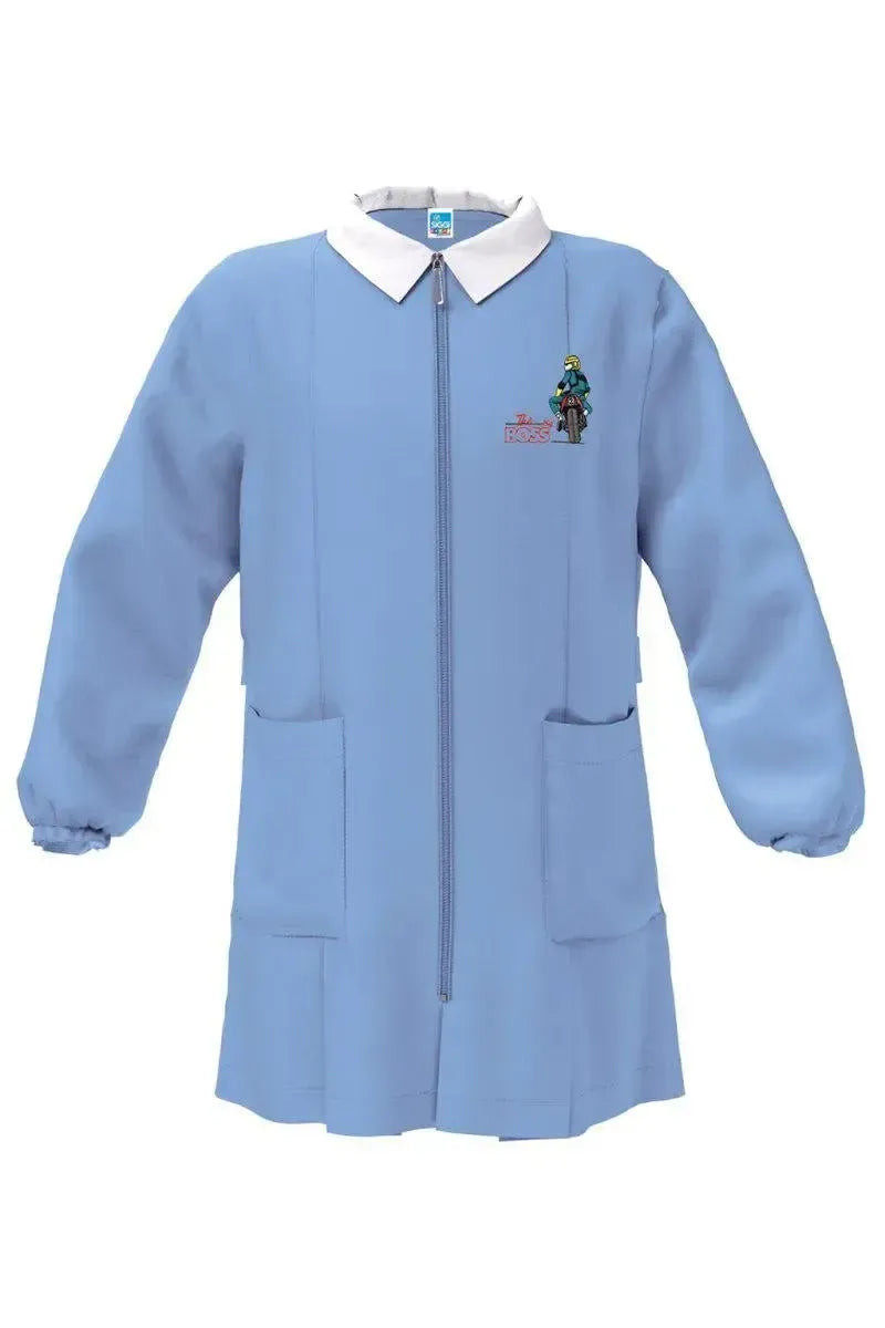 Grembiule con zip scuola elementare celeste bambino Siggi Made in Italy ricamo The Big Boss 4099