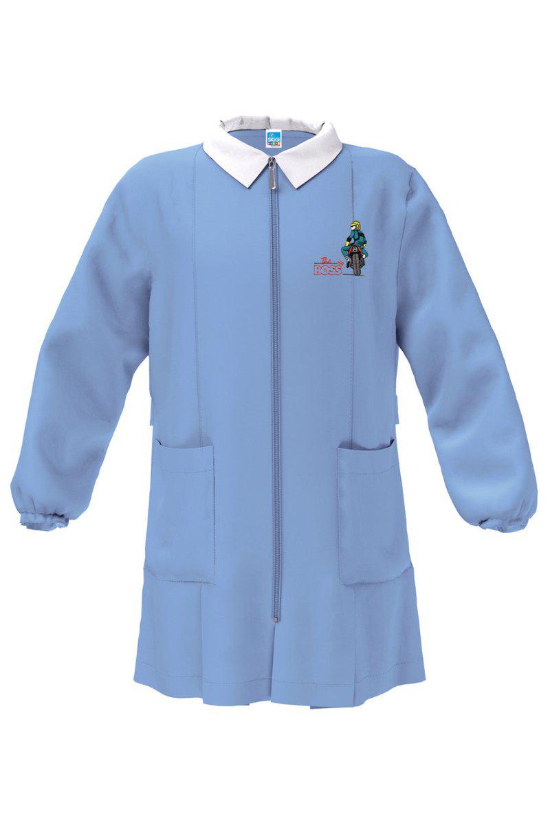 Grembiule con zip scuola elementare celeste bambino Siggi Made in Italy ricamo The Big Boss 4099