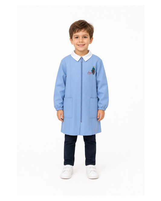 Grembiule con zip scuola elementare celeste bambino Siggi Made in Italy ricamo The Big Boss 4099