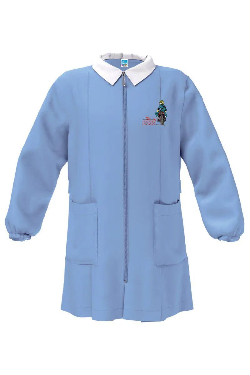 Grembiule con zip scuola elementare celeste bambino Siggi Made in Italy ricamo The Big Boss 4099