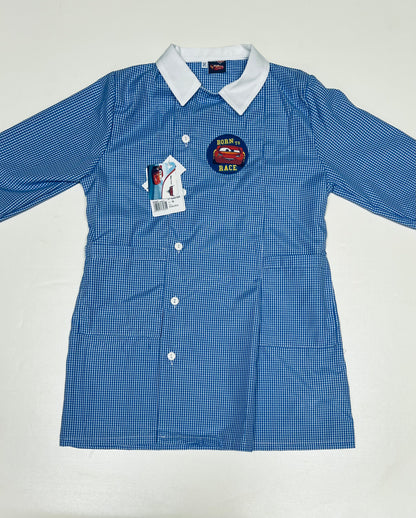 Grembiule quadretti azzurri asilo bambino con abbottonatura laterale Disney Cars G306