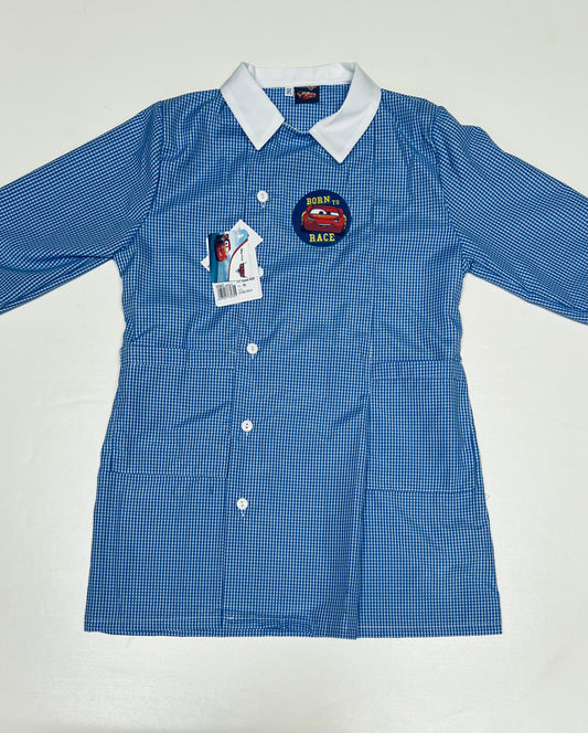 Grembiule quadretti azzurri asilo bambino con abbottonatura laterale Disney Cars G306