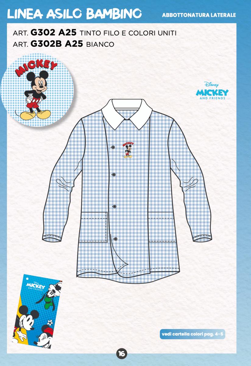 Grembiule quadretti azzurri asilo bambino con abbottonatura laterale Disney Mickey G302