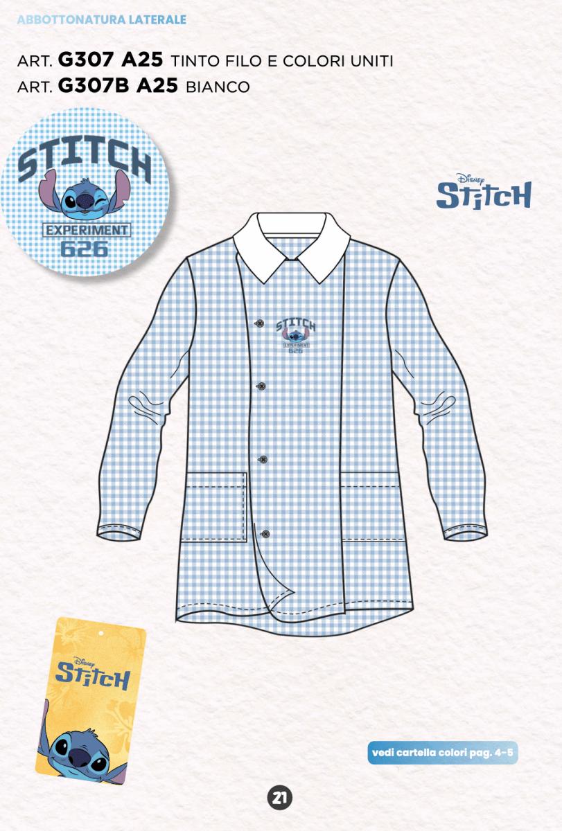 Grembiule quadretti azzurri asilo bambino con abbottonatura laterale Disney Stitch G307