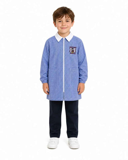 Grembiule quadretti azzurri asilo bambino con zip centrale Mickey Mouse Disney G402ZIPA26