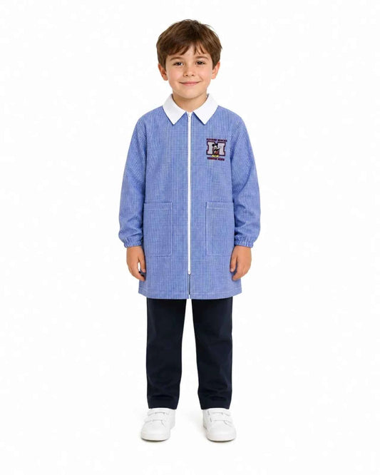 Grembiule quadretti azzurri asilo bambino con zip centrale Mickey Mouse Disney G402ZIPA26