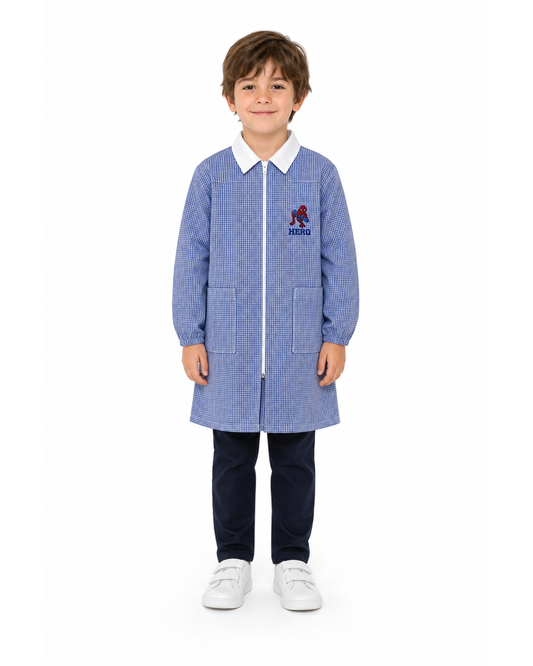 Grembiule quadretti azzurri asilo bambino con zip centrale Spiderman Marvel G404ZIPA26