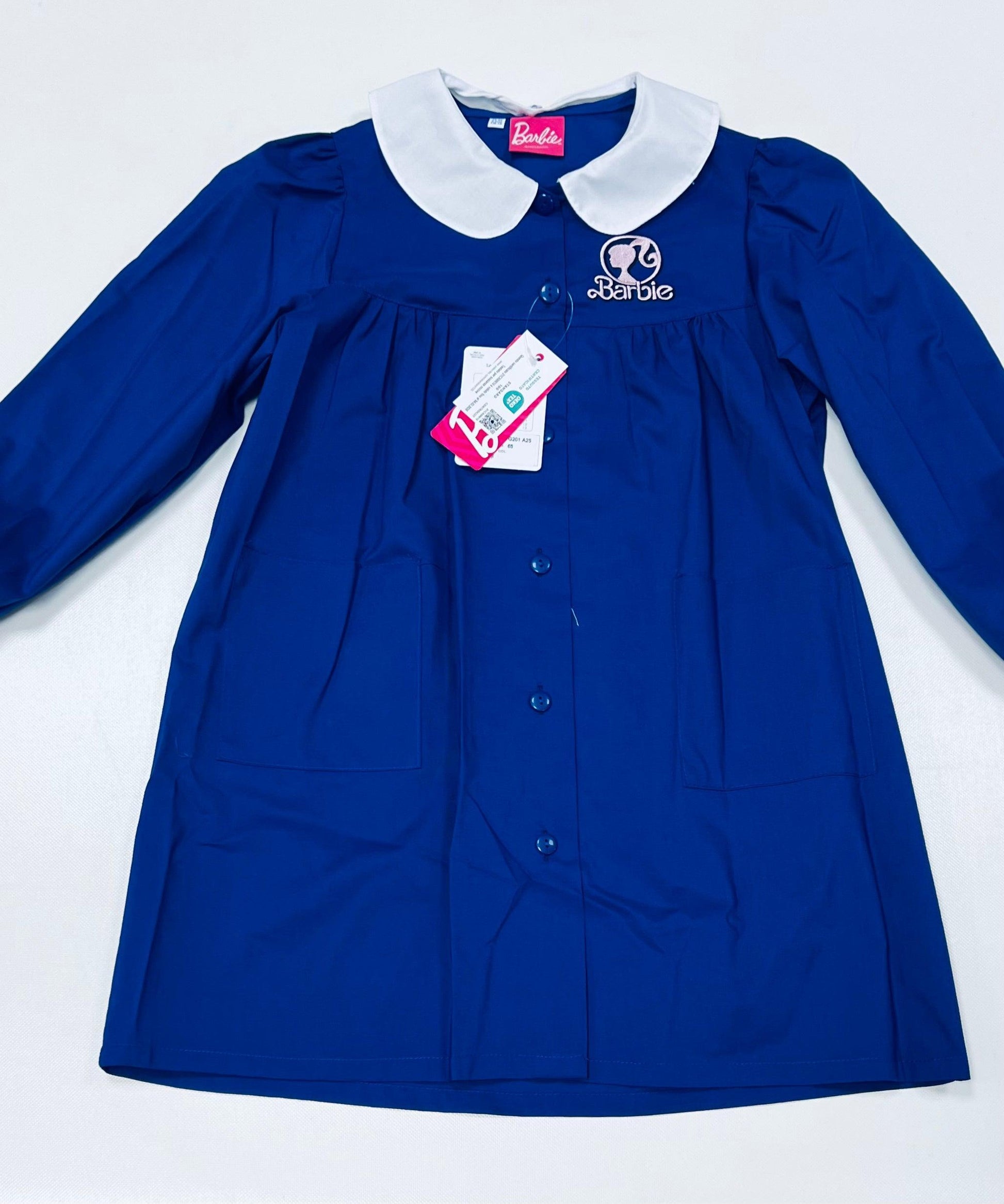 Grembiule scuola elementare Blu bambina Disney ricamo Barbie Made in Italy G201