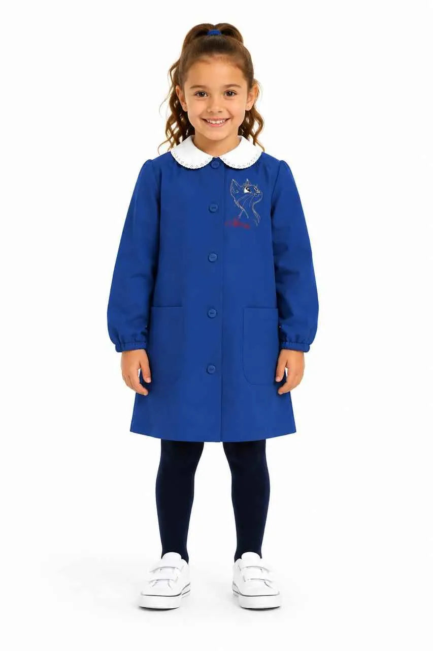 Grembiule scuola elementare Blu bambina Siggi Made in Italy ricamo Gattino 4369