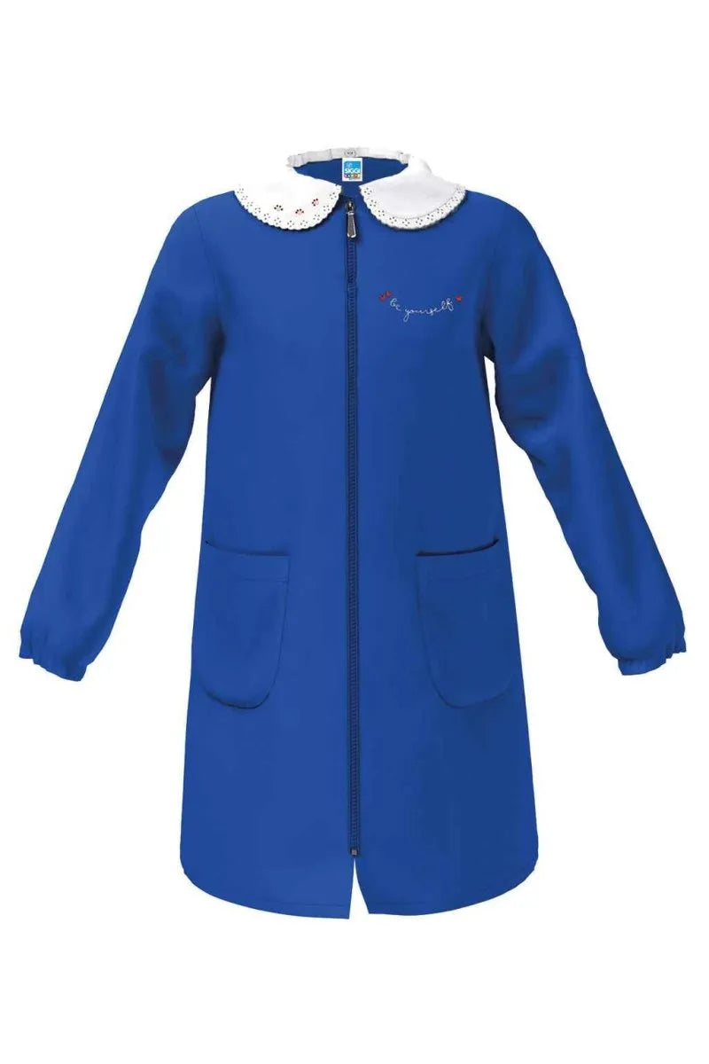 Grembiule scuola elementare Blu bambina con zip Siggi Made in Italy ricamo Be Yourself 4376