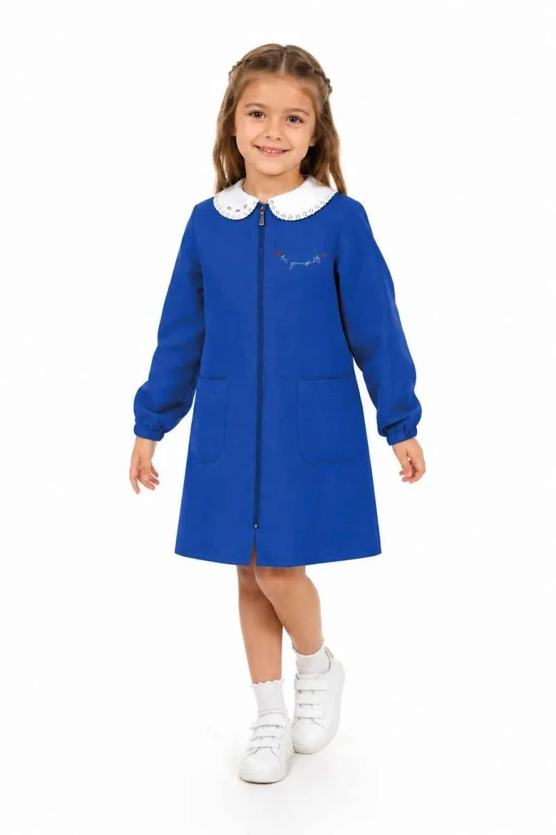 Grembiule scuola elementare Blu bambina con zip Siggi Made in Italy ricamo Be Yourself 4376
