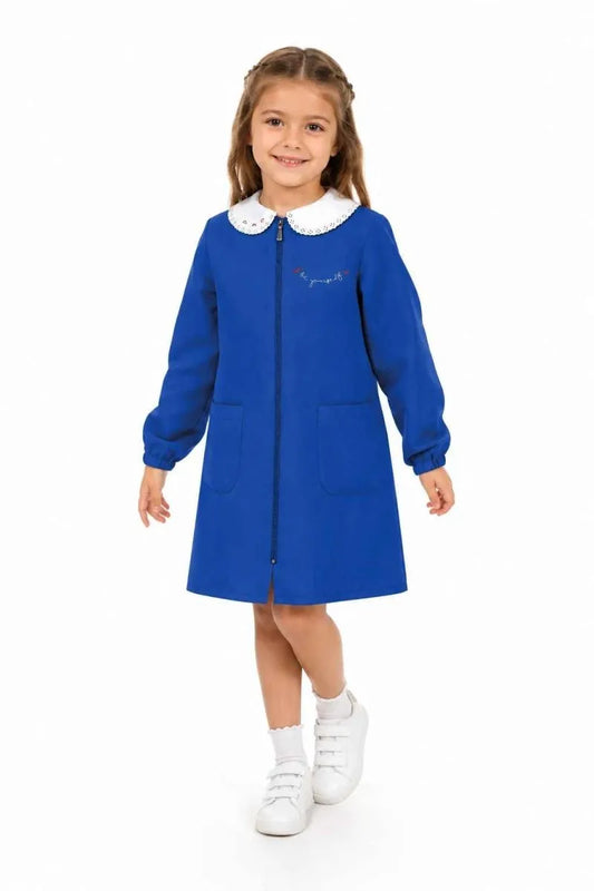 Grembiule scuola elementare Blu bambina con zip Siggi Made in Italy ricamo Be Yourself 4376