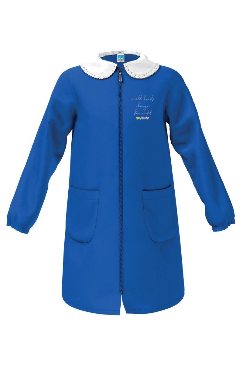 Grembiule scuola elementare Blu bambina con zip Siggi Made in Italy ricamo Small Hands 4222