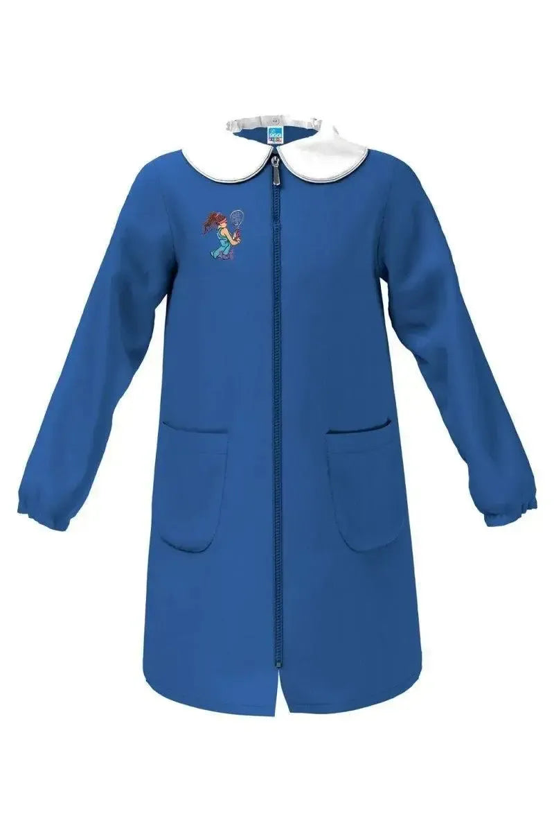 Grembiule scuola elementare Blu bambina con zip Siggi Made in Italy ricamo Tennis 4219